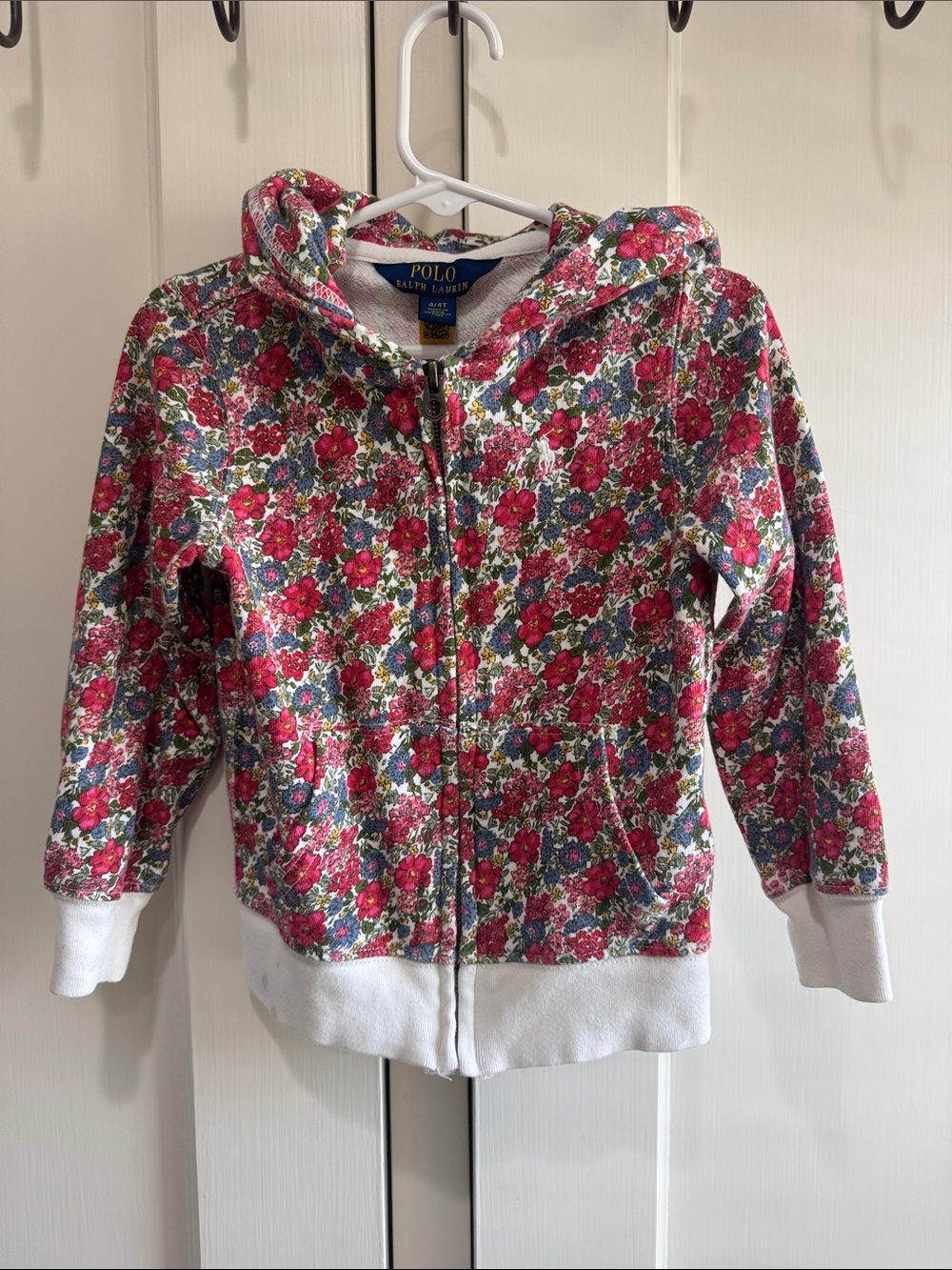 Polo by Ralph Lauren Pink Floral Zip Hoodie with White Trim